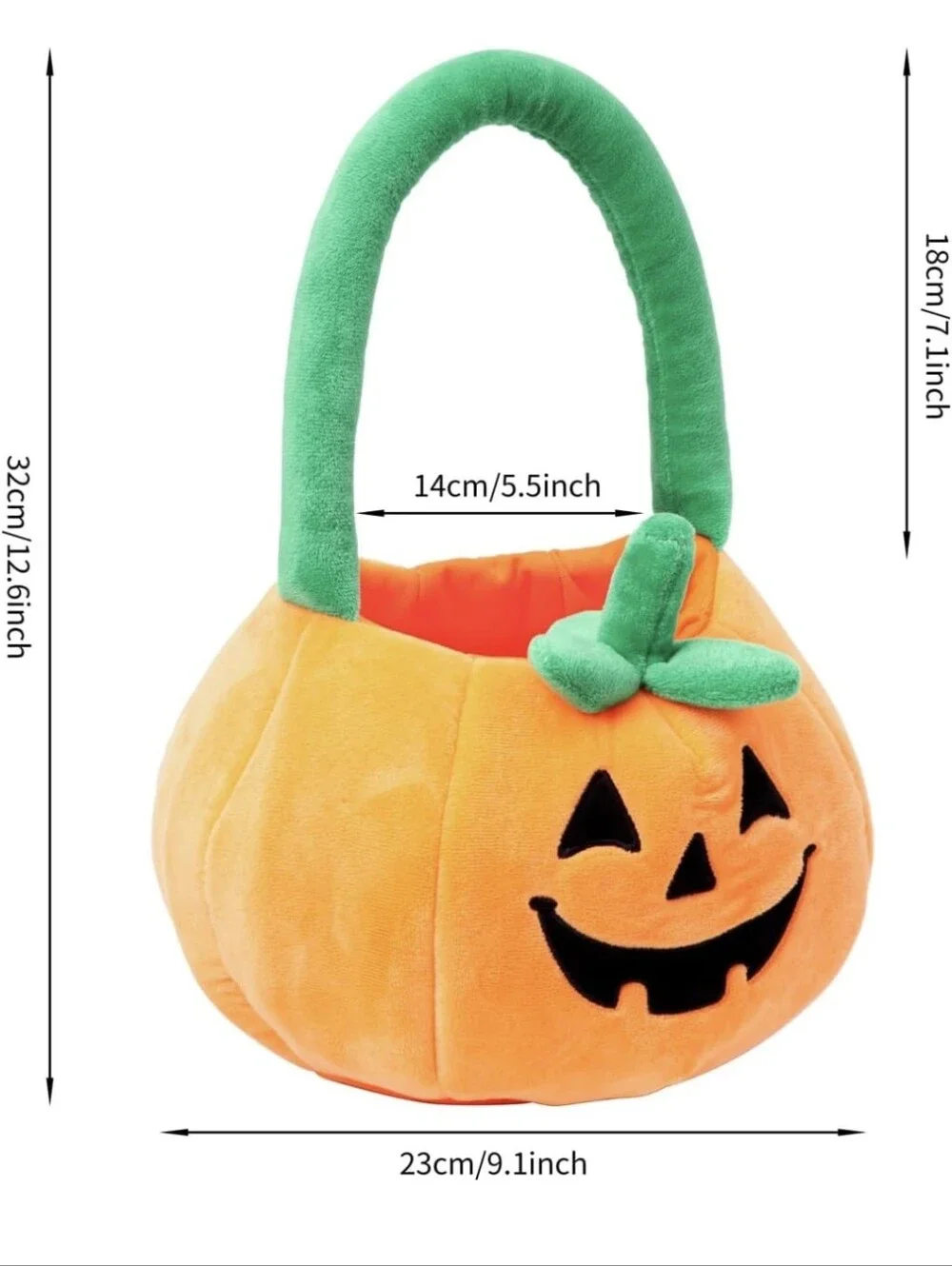 Plush Jack-O'-Lantern Halloween Treat Bag - Orange & Green